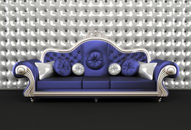 Luxurious sofa with cushion on buttoned background in interior clipart