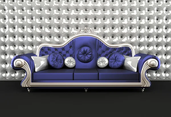 Luxuriöses Sofa mit Kissen auf geknöpftem Hintergrund im Innenraum — Stockfoto
