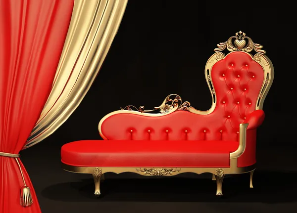 Royal sofa with gold frame. Curtain. — Stock Photo, Image