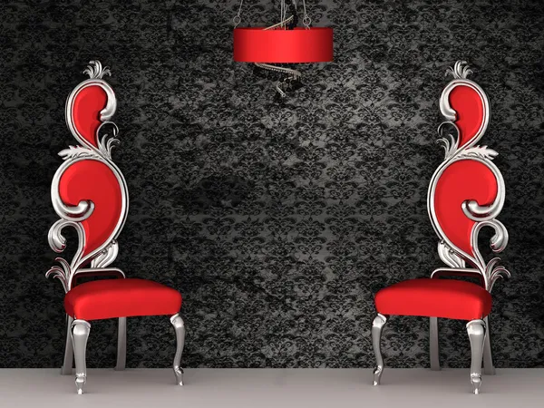 Dvě červené židle s královskou zpět izolovaných na tapety ornament — Stock fotografie