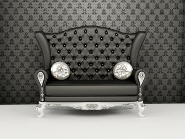 Sofa with higher back before the wallpaper. Interior. Exhibition clipart