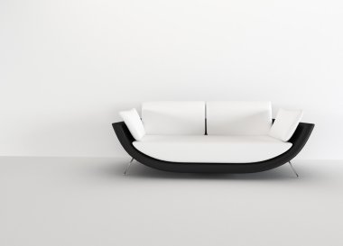 Modern sofa in in a bright empty living room - rendering. minima