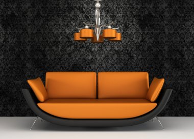 Fabric sofa in modern interior with pattern wallpaper clipart