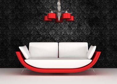 Modern sofa with chandelier in luxurious interior clipart