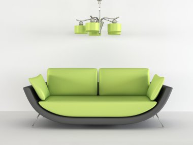 Loft sofa with chandelier in minimalism interior clipart