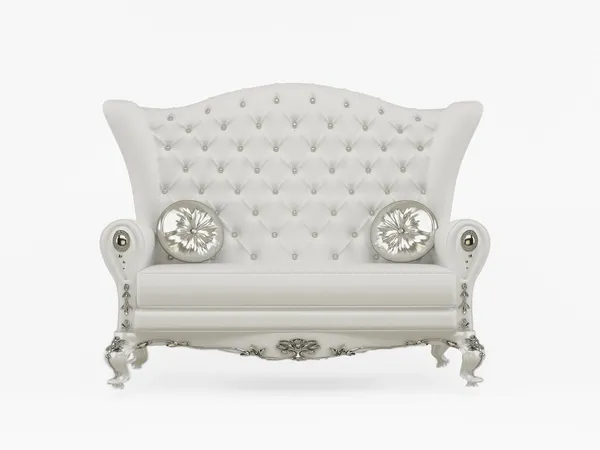 现代沙发，孤立在白色背景上的装饰枕头 — 图库照片