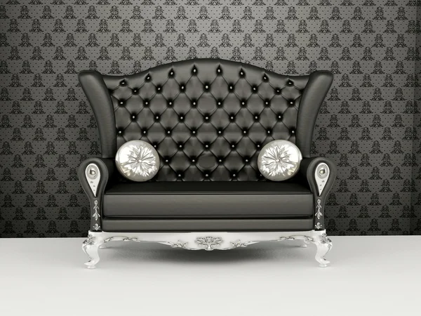 Sofa mit höherer Rückenlehne vor der Tapete. Innenraum. Ausstellung — Stockfoto