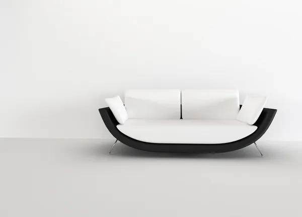 Modernes Sofa in einem hellen, leeren Wohnzimmer - Rendering. Minima — Stockfoto