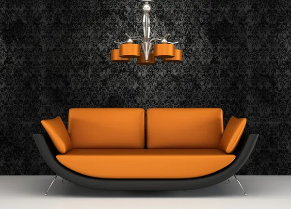 Fabric sofa in modern interior with pattern wallpaper — Stock Photo, Image