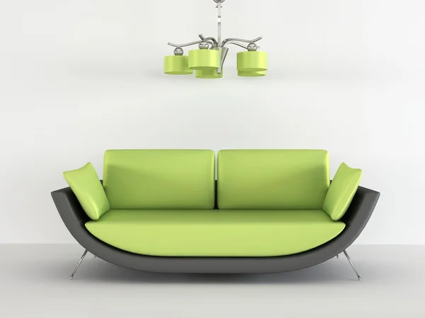 Loft-Sofa mit Kronleuchter im minimalistischen Interieur — Stockfoto