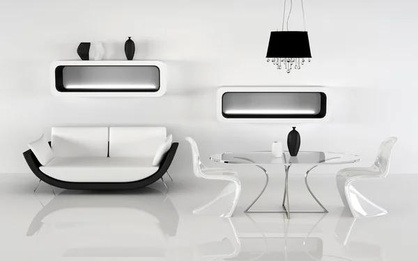 Sofá abd Mobiliário simples de minimalismo interior — Fotografia de Stock