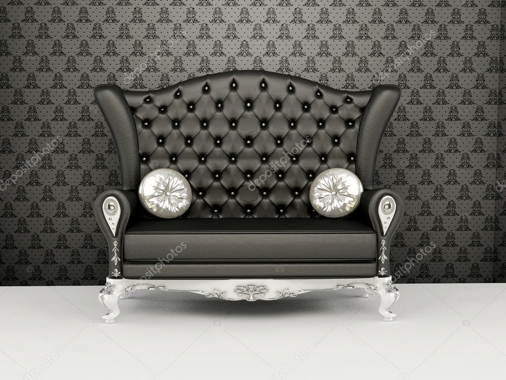 Sofa with higher back before the wallpaper. Interior. Exhibition Stock  Photo by ©VictoriaAndrea 6185747