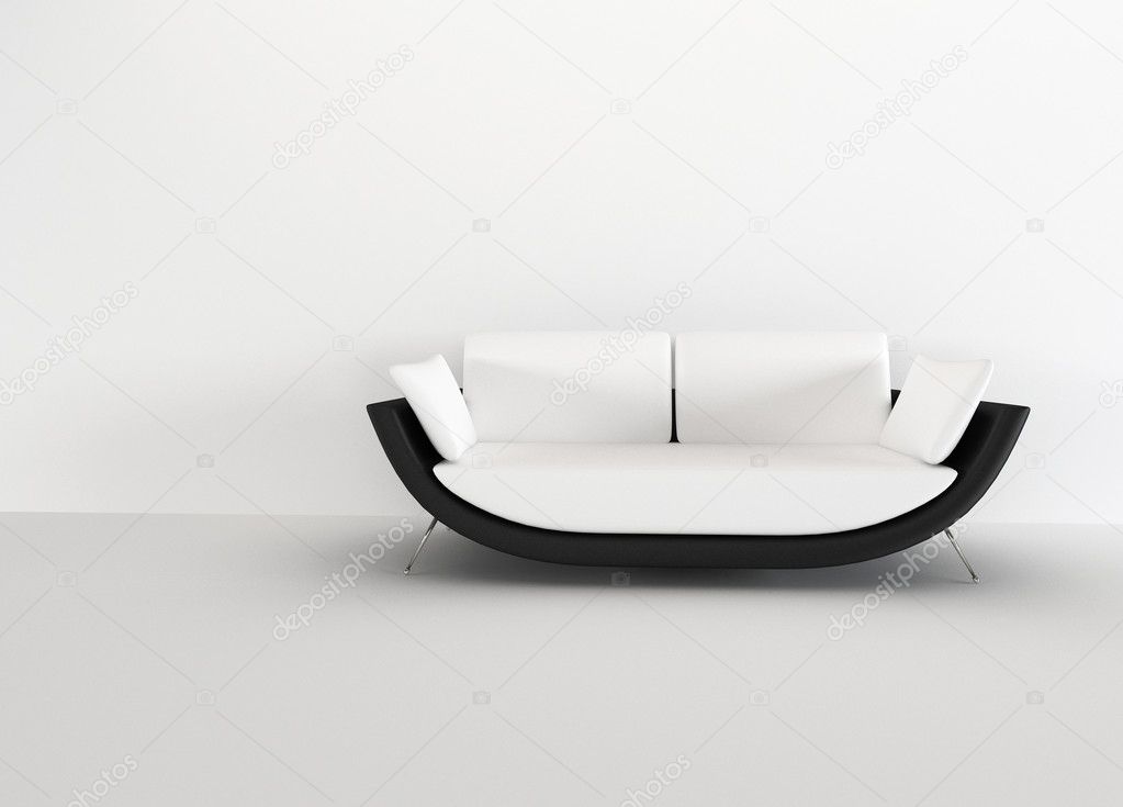 Modern sofa in in a bright empty living room - rendering. minima