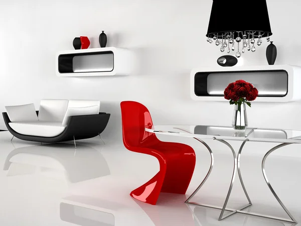 极简主义及巴洛克式家具在室内。现代沙发、 椅子 — 图库照片