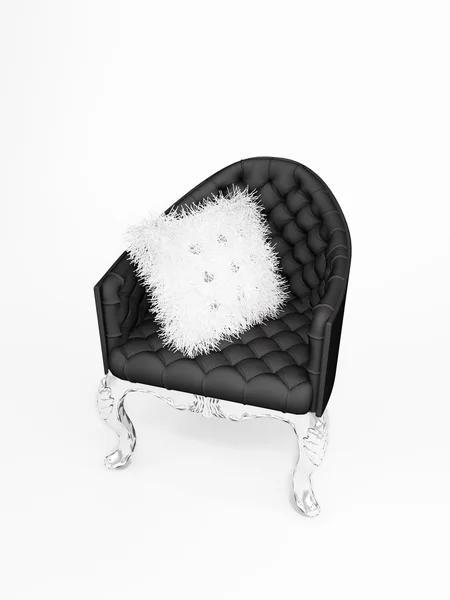 Skórzany fotel z krzaczaste poduszki na białym tle — Zdjęcie stockowe