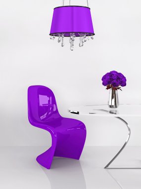 Modern purple chair in minimalism interior. Furniture. Loft. 3D clipart