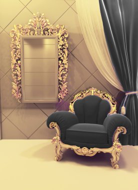 Royal furniture in a luxurious interior, black upholstery and g clipart