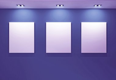 Gallery Interior with empty frames on purple wall clipart