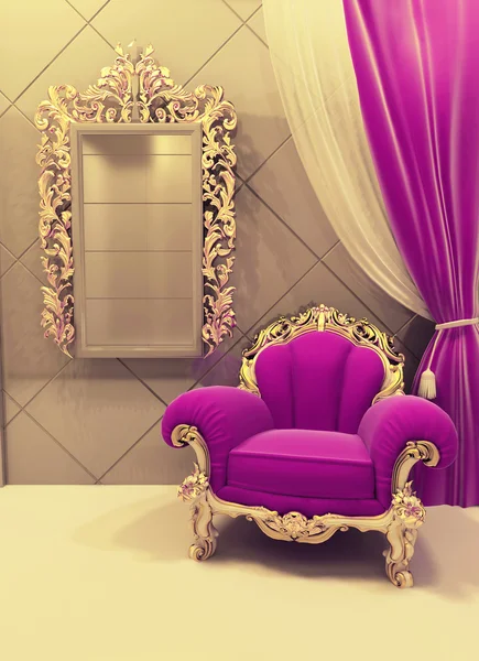 Royale Möbel in luxuriösem Interieur, rosa Muster — Stockfoto