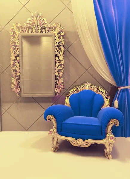 Королевская мебель в роскошном интерьере, темно-синий узор — стоковое фото