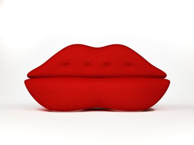 Lips. Red modern sofa isolated on white background clipart