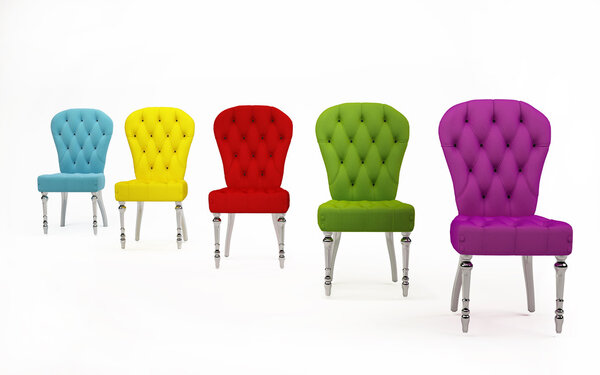 Perspective of colored fabric chairs. Modern Furniture