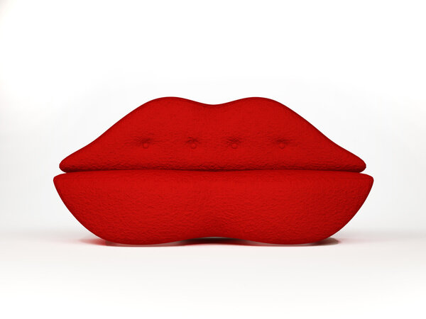 Lips. Red modern sofa isolated on white background