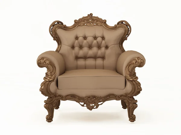 Luxury and leather modern armchair with bronze frame on the whit — Stock Photo, Image