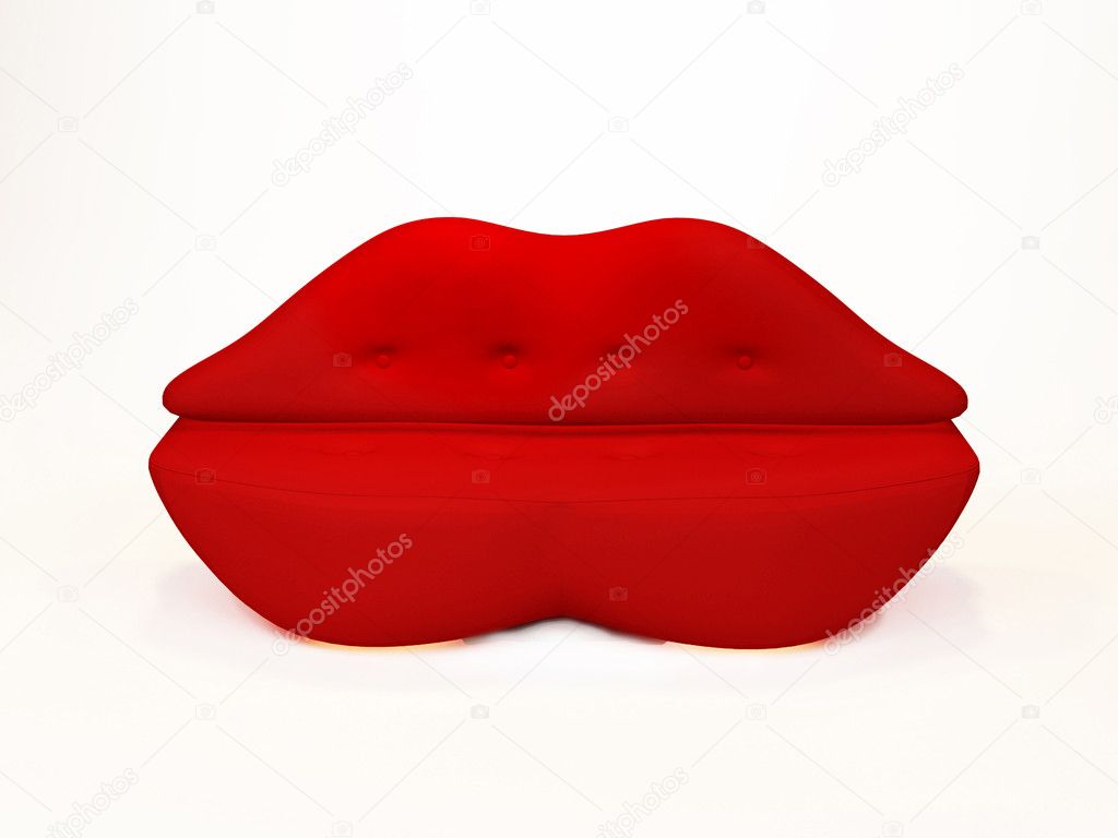 Red Lips sofa on white background