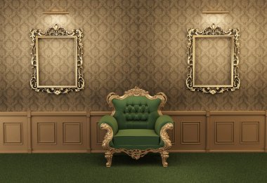 Armchair with luxurious frame in baroque interior clipart