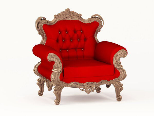 Luxurious leather armchair with wooden or bronze frame