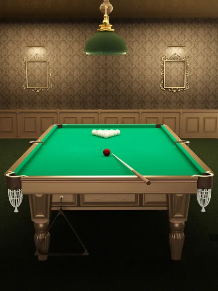 Biljart of pool tafel in luxe interieur met patroon wallpa — Stockfoto