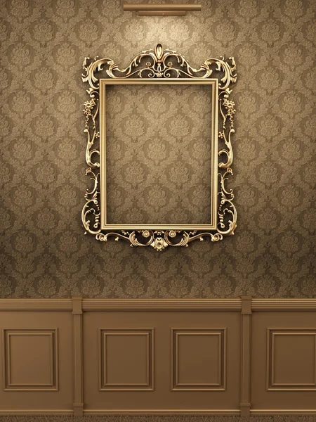 Королевская золотая рама на стене в интерьере. Галерея — стоковое фото