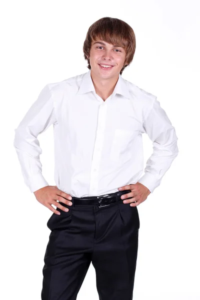 Handsome young man portrait looking camera on white background — Stock Photo, Image