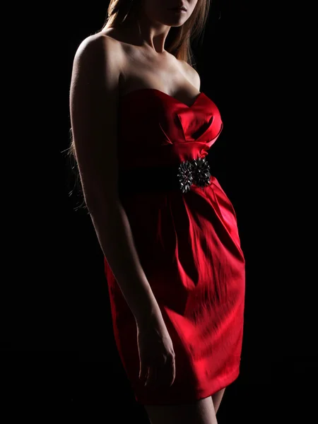 Červené šaty. Dámská figura. obrys těla. — Stock fotografie