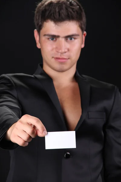 전화 카드, 명함, 명함을 보여주는 남자 — 스톡 사진