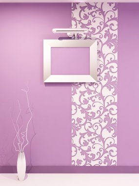 Epmty frame for photo on dicorative violet wall with vegetable o clipart