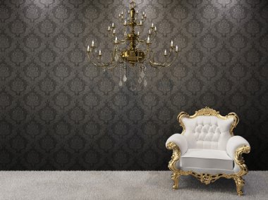 Golden chandelier with luxurious armchairs clipart