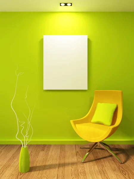 Empty illustration in modern interior. Gallary and armchair with — Stock Photo, Image