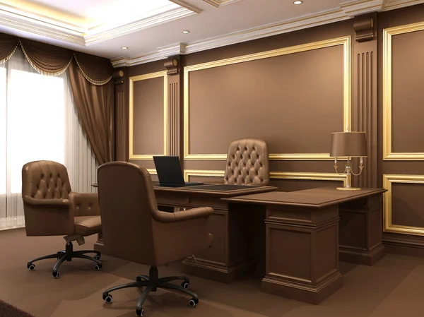 Interior moderno. Espacio de oficina. Muebles de madera en Lujosa apa —  Fotos de Stock