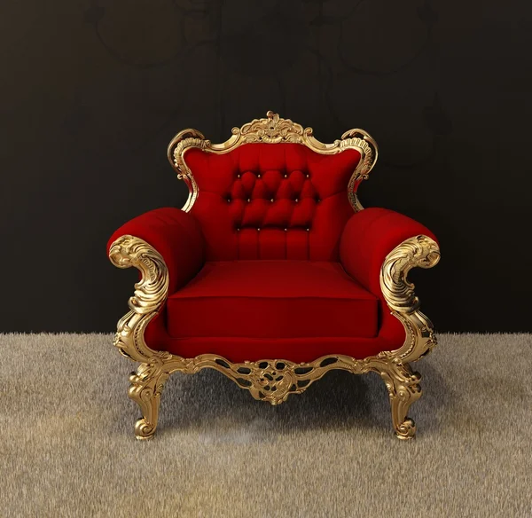 Luksusowy fotel z złote ramki i royal żyrandol w wnętrza — Zdjęcie stockowe
