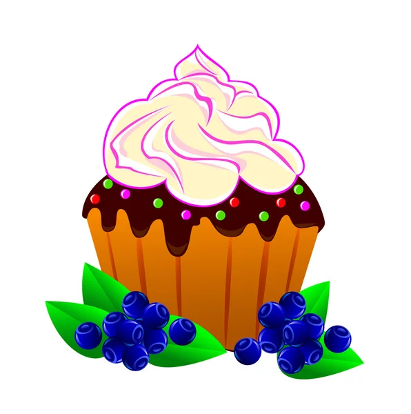 奶油和蓝莓蛋糕. — 图库矢量图片