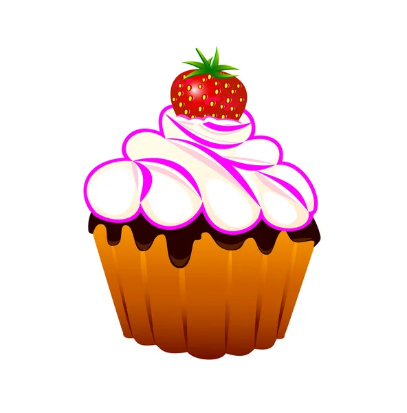 Cupcake com morangos . — Vetor de Stock