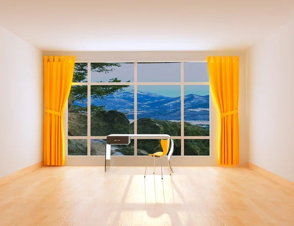 Кімната з панорамою і прозорим столом — стокове фото