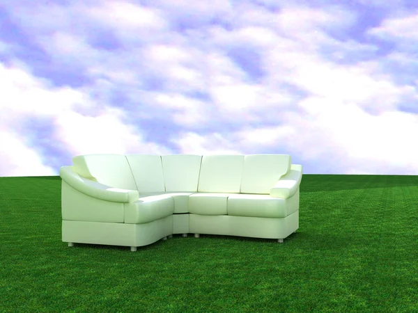 Sofa on a background a lawn — Stock Photo, Image