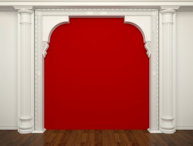 Red Wall with classical columns and moldings clipart