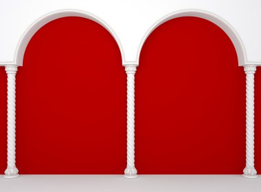 Luxurious red wall with graceful columns and arches clipart