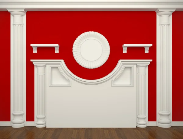 Червоний стіни з класичної колонами і молдинги — стокове фото