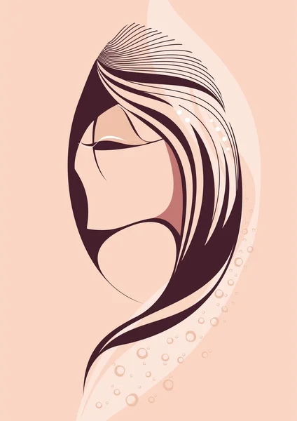 美しい長い髪と手描きの抽象的な美人 — ストック写真