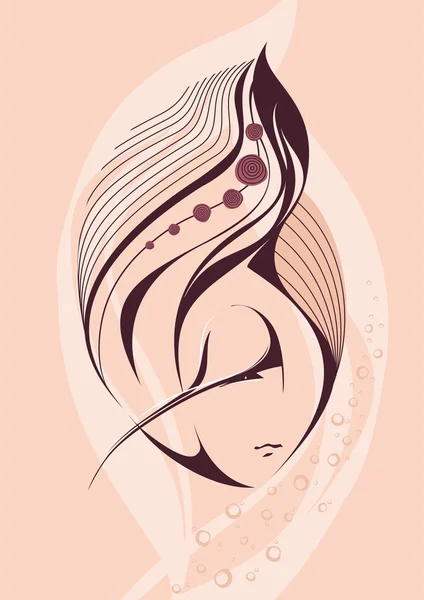 Mujer dibujada a mano hermosa abstracta con hermoso pelo largo —  Fotos de Stock